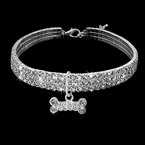 GEZICHTA Collar para Perro con Diamantes de Imitación de la Marca Gzichta, Collar para Mascotas Pequeñas o Medianas con Colgante en Forma de Hueso