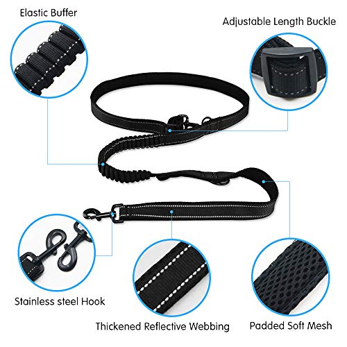 GOYOO Los prospectos de Entrenamiento para Perros Multifuncional Cuerda tampón Traction Rope Cadena de Perro Atado con Cintura Longitud Ajustable de la Cabeza Doble,S