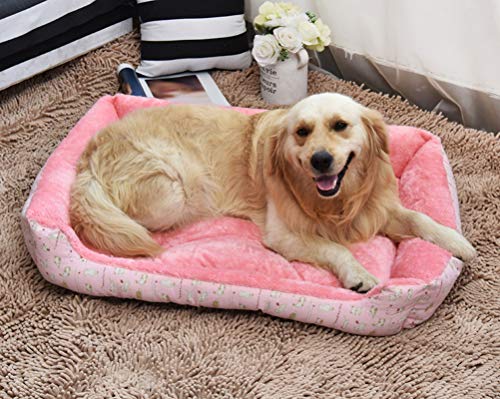 GUOCU Cama para Perro Lavable con Almohadas Sofá para Mascotas Lavable Rectangular Canasta de Mascotas Conjunto de Cuatro Piezas Rosa M