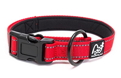 Happilax Collar Perro Grande Acolchado, antitirones, Ajustable y Reflectante, Rojo