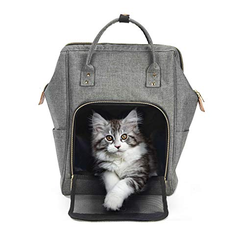 HAPPY HACHI Mochila Portátil para Gato Pequeños Cachorro de Perros Portador de Gato para Caminar Viaje (43x30x20 cm, Gris)