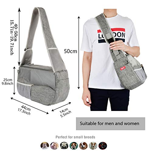 Highkit Bolsa Bandolera para mascotas transpirable.Bolsos bandolera ajustable de descompresión Para Perros Pequeños y Gatos(Gris)