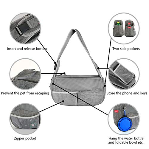 Highkit Bolsa Bandolera para mascotas transpirable.Bolsos bandolera ajustable de descompresión Para Perros Pequeños y Gatos(Gris)