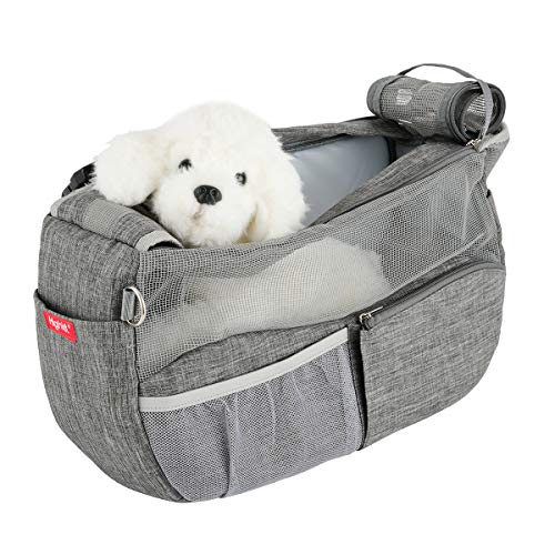 Highkit Bolsa Bandolera para mascotas transpirable.Bolsos bandolera ajustable de descompresión Para Perros Pequeños y Gatos(Gris)