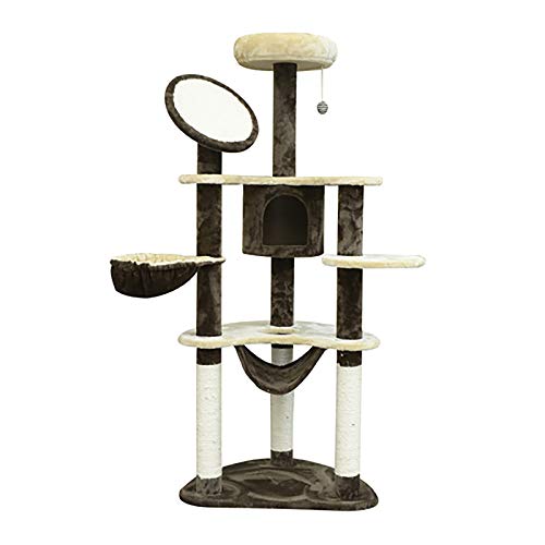 HOMCOM PawHut Rascador para Gatos 153x65x50 cm Arbol para Arañar Poste Centro De Actividades Gato Color Marron