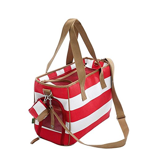 HUNTER Sylt - Bolso para Mascotas de Talla pequeña - Modelo Marinero - Medidas 40 x 19 x 30 cm - Color Rojo/Blanco - Incluye un Graciosos Porta bolsitas higiénicas Combinado