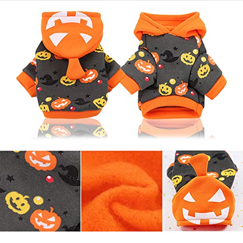 Idepet Abrigo con capucha para mascotas de Halloween,Traje de perro de calabaza Abrigo de invierno Chaquetas Suéter para perros pequeños medianos gatos cachorro