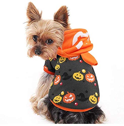 Idepet Abrigo con capucha para mascotas de Halloween,Traje de perro de calabaza Abrigo de invierno Chaquetas Suéter para perros pequeños medianos gatos cachorro