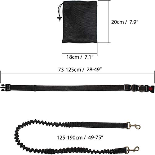 igadgitz Home U6990 - Correa Perro Manos Libres Correa para Perros Elástica con Cinturón para Correr con Bolsa de Transporte - Negro