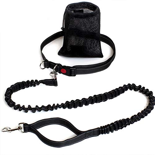 igadgitz Home U6990 - Correa Perro Manos Libres Correa para Perros Elástica con Cinturón para Correr con Bolsa de Transporte - Negro