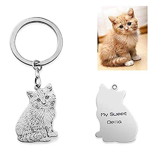 Imagen Personalizada Llavero Personalizado Mascota Gato Perro 925 Plata Foto Gratis láser Grabado Colgante Llavero Doble Lado Regalo Personalizado para Amante de Mascotas