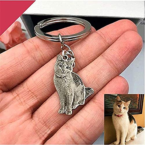 Imagen Personalizada Llavero Personalizado Mascota Gato Perro 925 Plata Foto Gratis láser Grabado Colgante Llavero Doble Lado Regalo Personalizado para Amante de Mascotas