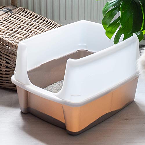 Iris Ohyama, arena para gatos con pala - Cat Litter Box - plástico, castaño, 38 x 48,5 x 30,5 cm