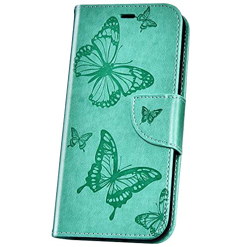 JAWSEU Funda Compatible con Huawei Nova 3i/P Smart Plus, Bonita Mariposa Diseño Carcasa PU Cuero Libro Flip Billetera Tapa Cartera Cierre Magnético Soporte Plegable Ranura para Tarjetas Cubierta,Verde