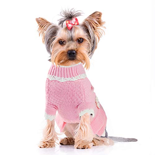 Joytale Rosa Suéter Perro Pequeño, Invierno Punto Jersey Navideño de Perros,Cuello Alto, 23cm