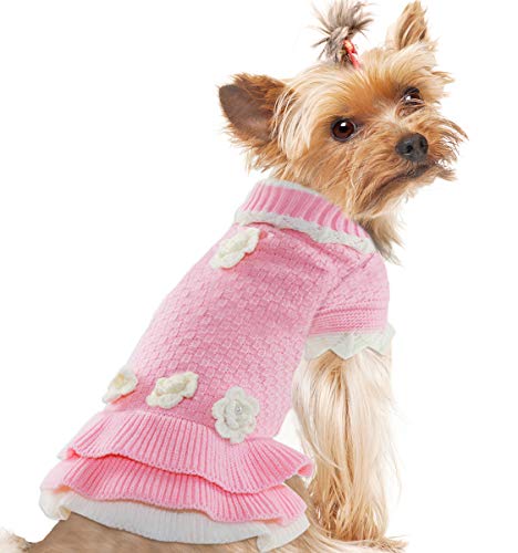 Joytale Rosa Suéter Perro Pequeño, Invierno Punto Jersey Navideño de Perros,Cuello Alto, 23cm