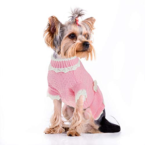 Joytale Rosa Suéter Perro Pequeño, Invierno Punto Jersey Navideño de Perros,Cuello Alto, 23cm