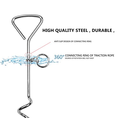 Juego de estaca de acero inoxidable con punta en espiral y correa para atar al perro en exteriores, correa de 3 m, para perros pequeños y medianos