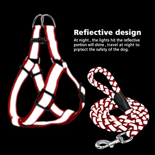 Kion Pasue pet leashes Small Dog Harness and Leash Set Reflective Nylon Adjustable Small Dog Harness Leads Rope Set,Red,L