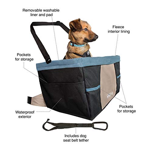 Kurgo Asiento de Coche para Perros Estilo Rover - Asiento Elevador para Mascotas - Asiento de Seguridad para Mascotas - Incluye Correa de Seguridad