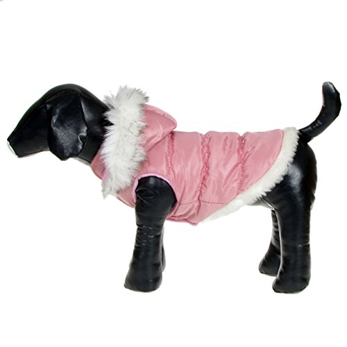 La vogue Chaqueta Acolchada Abrigo Para Perro Con Capucha Piel (Rosa, M)