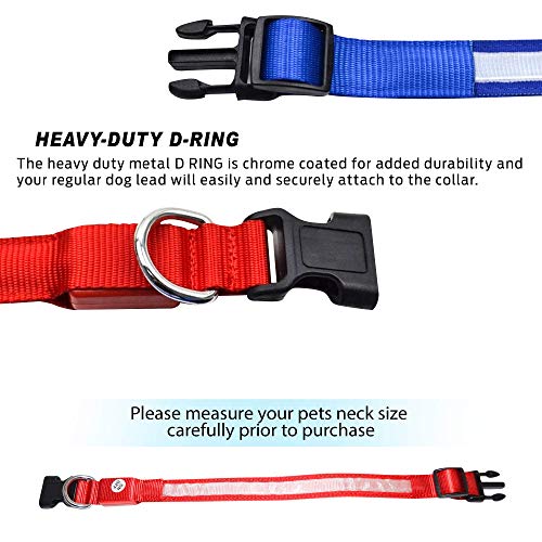 Laika Pets Collar de Perro LED Intermitente Fibra óptica Luminosa Tejida en Tela de Nylon Trenzado de Alta Resistencia, Brillante y Reflectante con una batería reemplazable de Larga duración …