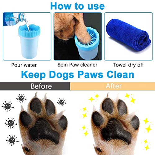 Limpiador De La Pata Del Perro Portátil Lavadora Para Perros De Gran Tamaño Perrito Gatos De Silicona Suave Cepillos Lavadora Émbolo Copa Con Una Toalla Para Los Pies Limpieza Perro Fangoso,Azul