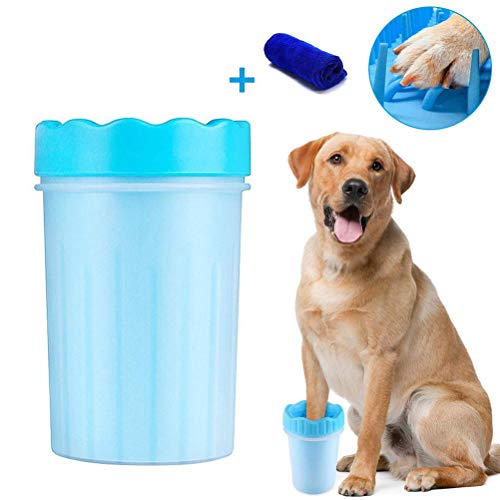 Limpiador De La Pata Del Perro Portátil Lavadora Para Perros De Gran Tamaño Perrito Gatos De Silicona Suave Cepillos Lavadora Émbolo Copa Con Una Toalla Para Los Pies Limpieza Perro Fangoso,Azul