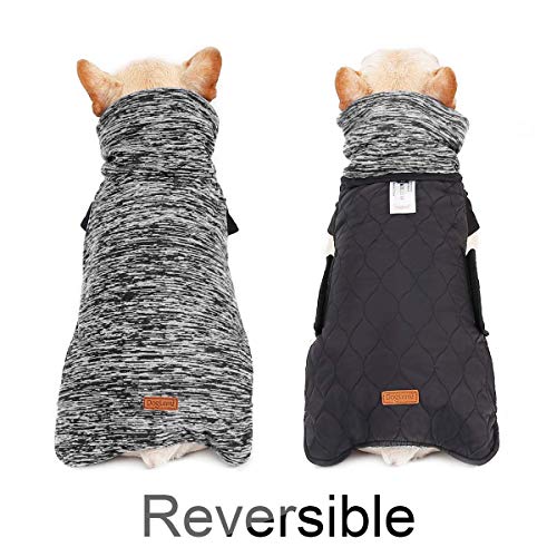 LIVACASA Abrigos para Perros Medianos Chaquetas Perros Invierno Caliente Chalecos para Perros Grandes Mascotas con Forro Polar Reversible Agujero de Correas Gris Oscuro Talla 2XL