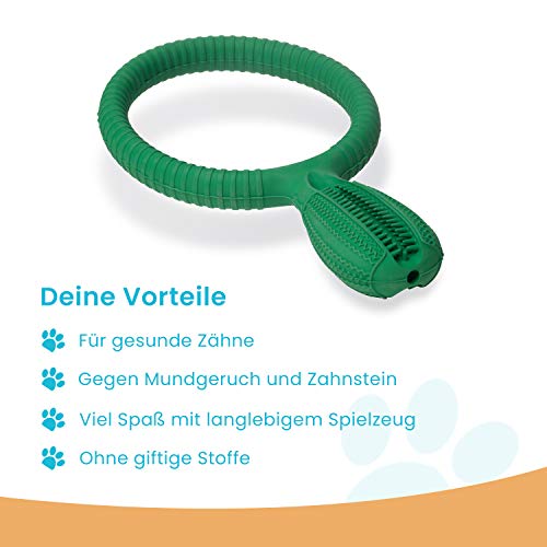 MeinVierbeiner Cepillo de Dientes para Perros 2 en 1 – Cepillo de Dientes de Caucho 100% Natural con Soporte Interactivo, Limpieza Dental intensa