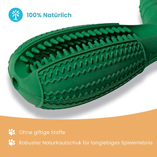 MeinVierbeiner Cepillo de Dientes para Perros 2 en 1 – Cepillo de Dientes de Caucho 100% Natural con Soporte Interactivo, Limpieza Dental intensa