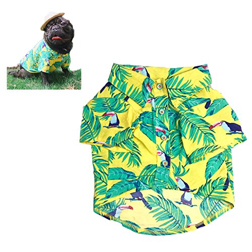 Meioro Ropa para mascotas Ropa para perros Cómoda camisa de perro Estilo hawaiano Estilo de vida costera Material de algodón Cachorro Bulldog francés Pug (Yellow-L)