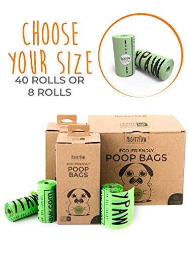 Mighty Paw Respetuoso del Medio Ambiente del Impulso Bolsas, con Olor a Lavanda Perro Residuos Pick-Up Bolsas, Extra Grueso del Perrito Bolsas, 8 Rollos Verde