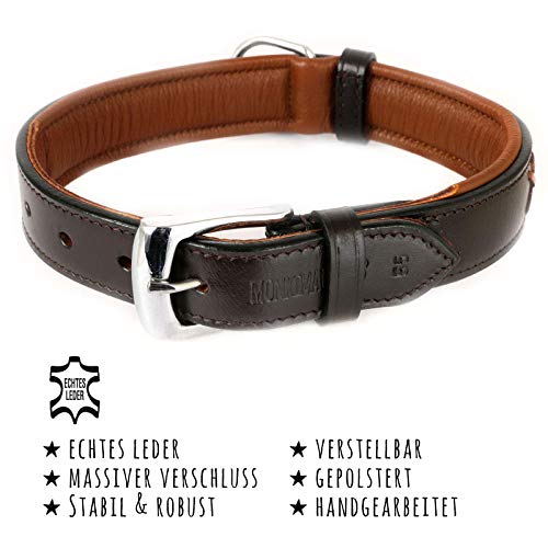 Monkimau - Collar para Perros de Piel auténtica con Adorno Trenzado Acolchado Ajustable