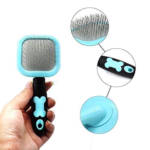 NANAD - Cepillo de Masaje para desenredar, Cepillo de Aseo para Yorkie Poodle Maltese Puppy Guinea Pig Rabbit, Elimina la Capa Inferior Suelta, se Adapta a Pelo Largo y Corto, Azul, Tamaño Libre