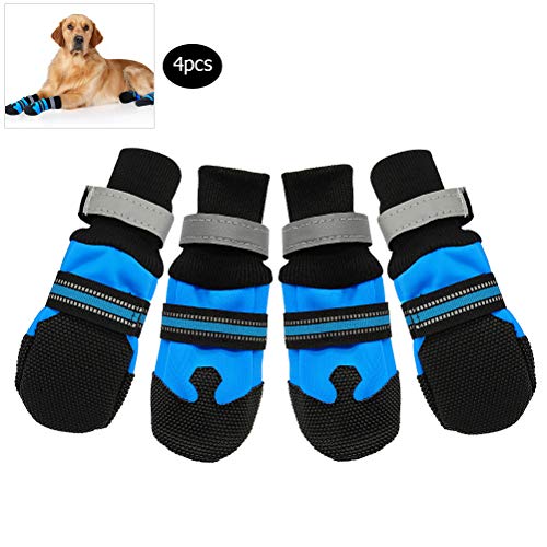 Neborn 4 Piezas Impermeables de Invierno para Mascotas Zapatos para Perros Antideslizantes Botas para Mascotas de Nieve Protector de Pata cálido Reflectante para Perros medianos Grandes