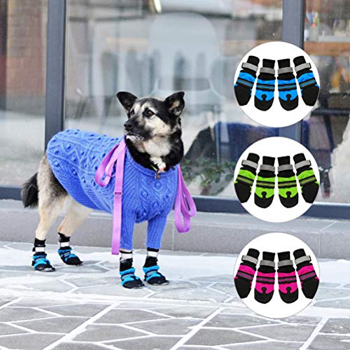 Neborn 4 Piezas Impermeables de Invierno para Mascotas Zapatos para Perros Antideslizantes Botas para Mascotas de Nieve Protector de Pata cálido Reflectante para Perros medianos Grandes