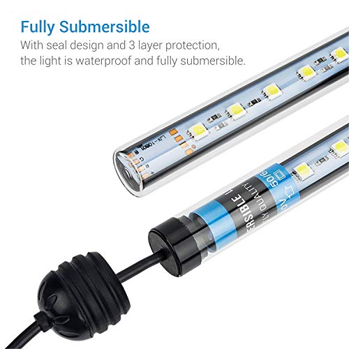 NICREW Luz Blanca LED Sumergible para Acuarios, Barra de luz Subacuática 5W 48cm Lámpara Sumergible Acuario LED, Tubos de Luz Impermeable