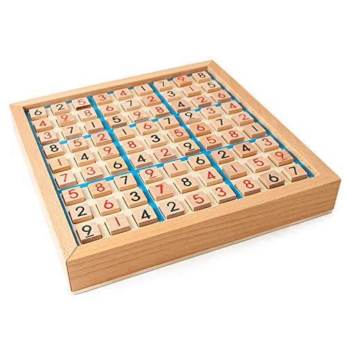 Nishore Juguetes de Sudoku de Madera con Cajón, Juego de Rompecabezas de Madera Sudoku, Tablero de Sudoku (Azul)