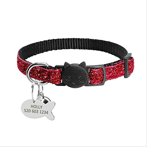 NONE Sin Marca Collar de Etiqueta de liberación rápida Cat Puppy Set Collar de Gatito de Nylon Personalizado magnífico con pequeña Mascota grabada en él 18 a 27 cm Rojo