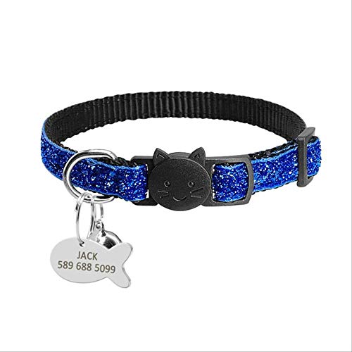 NONE Sin Marca Conjunto de Collar de Etiqueta Cat Puppy de Lanzamiento rápido Collar de Gatito de Nylon Personalizado magnífico con pequeña Mascota grabada en él 18 a 27 cm Azul