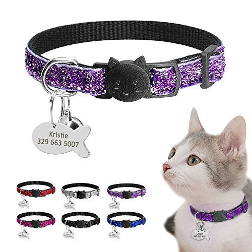 NONE Sin Marca Juego de Collar de Etiqueta Cat Puppy de Lanzamiento rápido Collar de Gatito de Nylon Personalizado magnífico con pequeña Mascota grabada en él 18 a 27 cm Púrpura