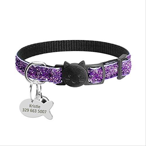 NONE Sin Marca Juego de Collar de Etiqueta Cat Puppy de Lanzamiento rápido Collar de Gatito de Nylon Personalizado magnífico con pequeña Mascota grabada en él 18 a 27 cm Púrpura