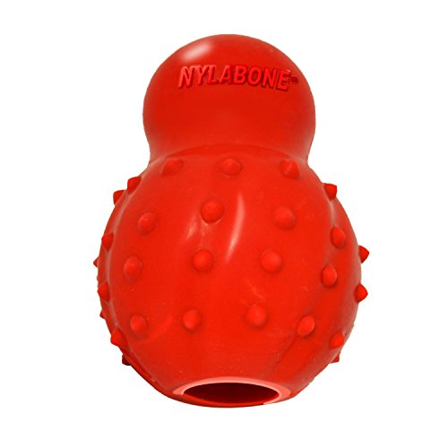 Nylabone masticable para Rellenar Fabricado en Goma Natural, Sabor a beicon, Juguete Interactivo para Masticar, se Puede Usar para Jugar a Tirar recoja, Apto para Perros Medio (hasta 16 kg), Red, M