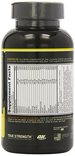 Optimum Nutrition ON Opti-Men, Suplemento multivitamínico, multivitaminas y minerales para hombres con BCAA, glutamina, vitamina C, zinc y magnesio, sin sabor, 60 porciones, 180 cápsulas