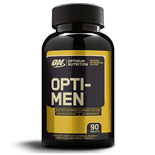 Optimum Nutrition ON Opti-Men, Suplemento multivitamínico, multivitaminas y minerales para hombres con BCAA, glutamina, vitamina C, zinc y magnesio, sin sabor, 30 porciones, 90 cápsulas