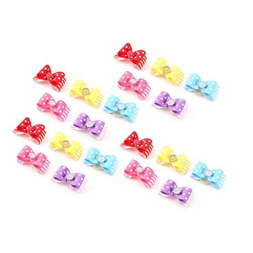 Pasamer 20pcs Pet Puppy Polka Dot Hair Bows Hair Rope Cat Dog Teddy Maltese Hair Band Headwear Accesorios de Aseo Rojo Amarillo Púrpura Rosa Azul