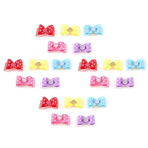 Pasamer 20pcs Pet Puppy Polka Dot Hair Bows Hair Rope Cat Dog Teddy Maltese Hair Band Headwear Accesorios de Aseo Rojo Amarillo Púrpura Rosa Azul