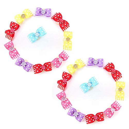 Pasamer 20pcs Pet Puppy Polka Dot Hair Bows Hair Rope Cat Dog Teddy Maltese Hair Band Headwear Accesorios de Aseo Rojo Amarillo Púrpura Rosa Azul