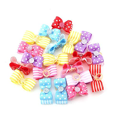 Pasamer 20pcs Pet Puppy Polka Dot Hair Bows Hair Rope Cat Dog Teddy Maltese Hair Band Headwear Accesorios de Aseo Rojo Amarillo Púrpura Rosa Azul